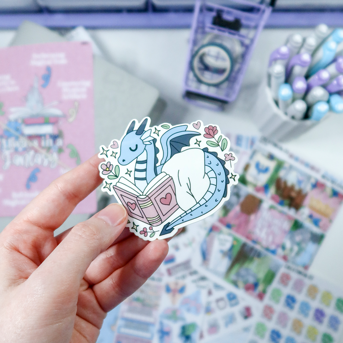 Cozy Reading Dragon Vinyl Die Cut Sticker - CRDV