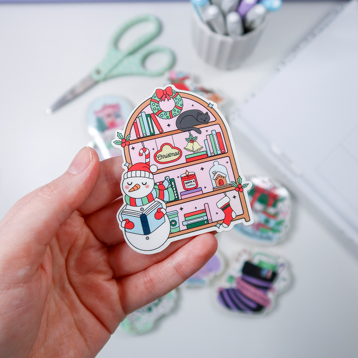 Christmas Bookshelf Vinyl Die Cut Sticker - CBSV