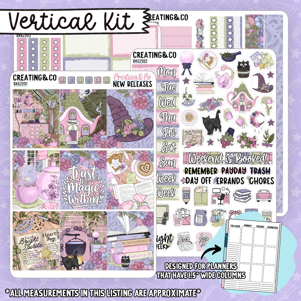 Blooming Cauldron Pastel Witch Vertical Weekly Planner Kit - BK625
