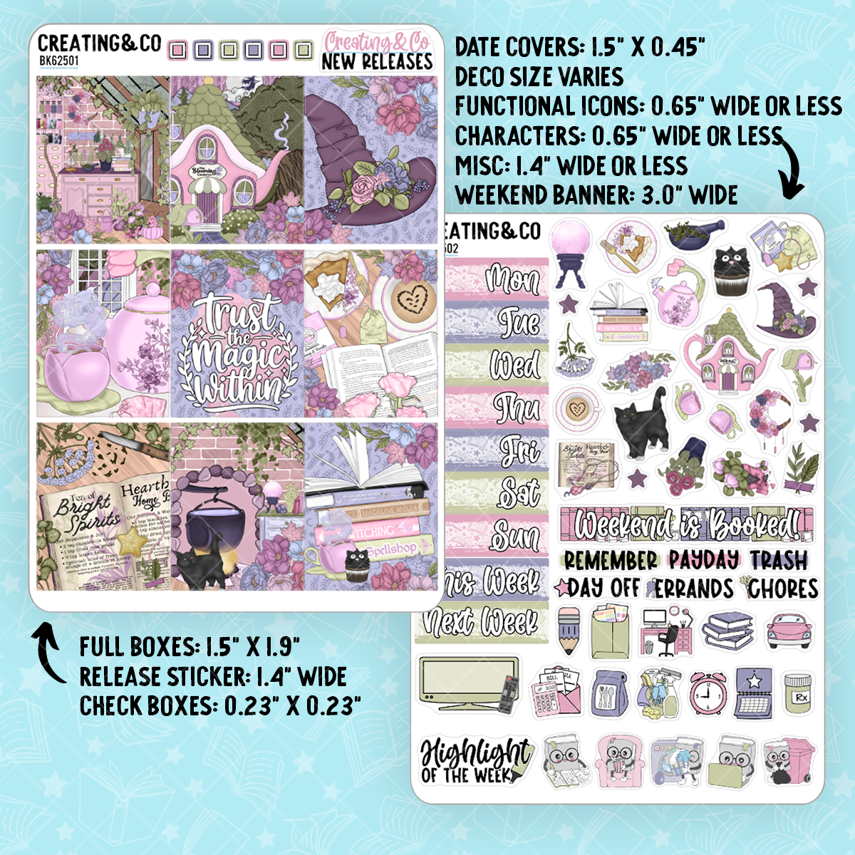 Blooming Cauldron Pastel Witch Vertical Weekly Planner Kit - BK625