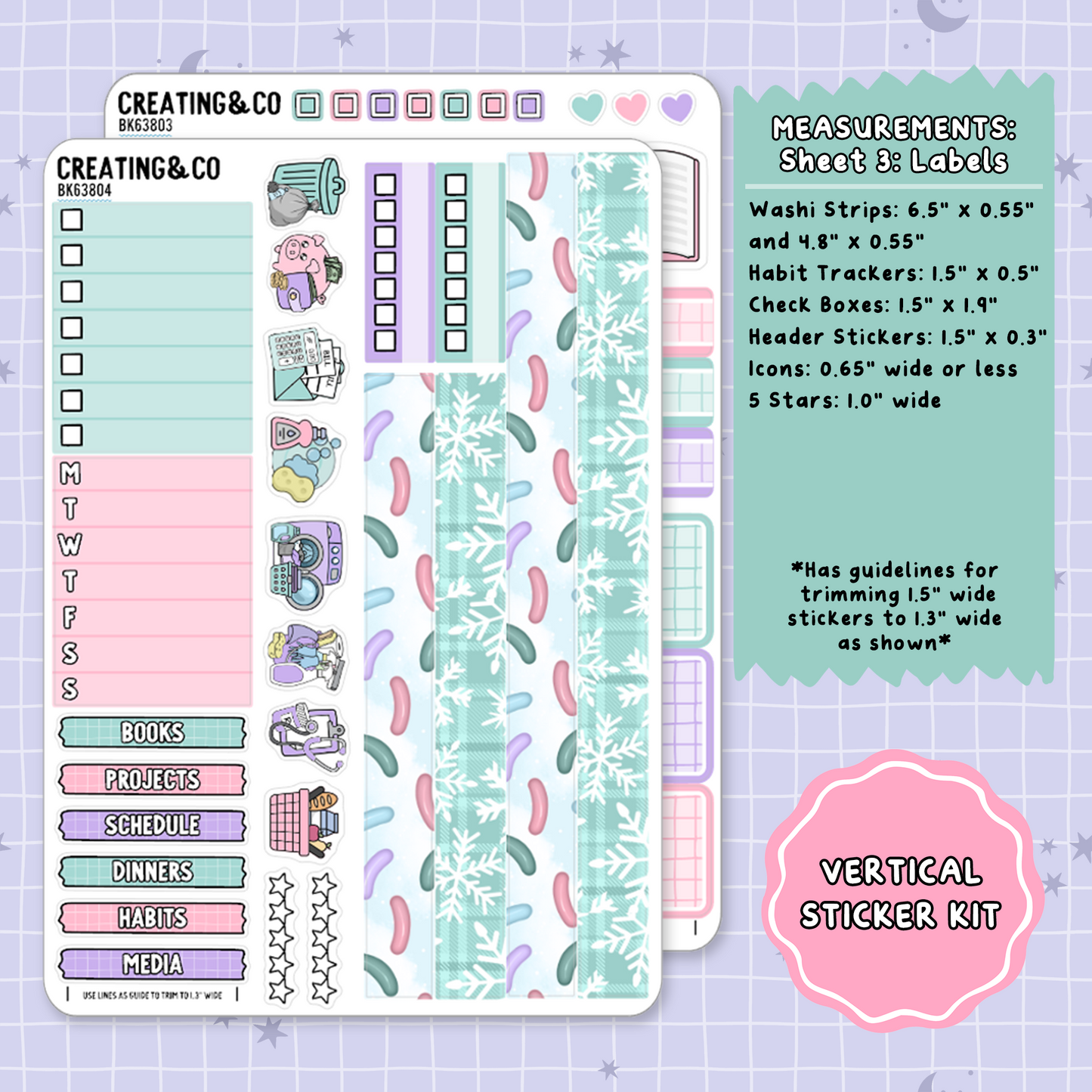 Frosted Fiction Winter Reading Challenge Vertical Weekly Planner Sticker Kit - BK638