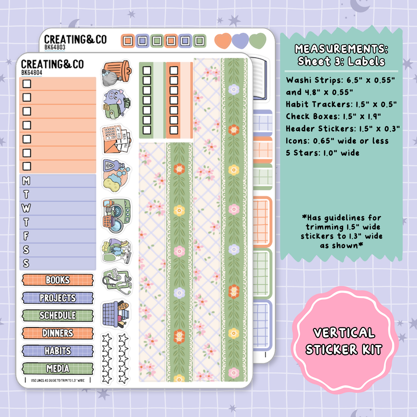 Wildflower Cottage Vertical Weekly Planner Sticker Kit - BK648