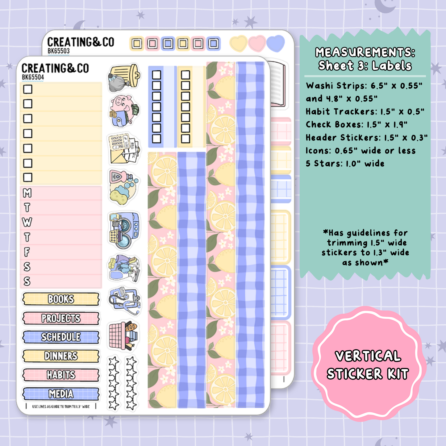 Pink Lemonade Vertical Weekly Planner Sticker Kit - BK655