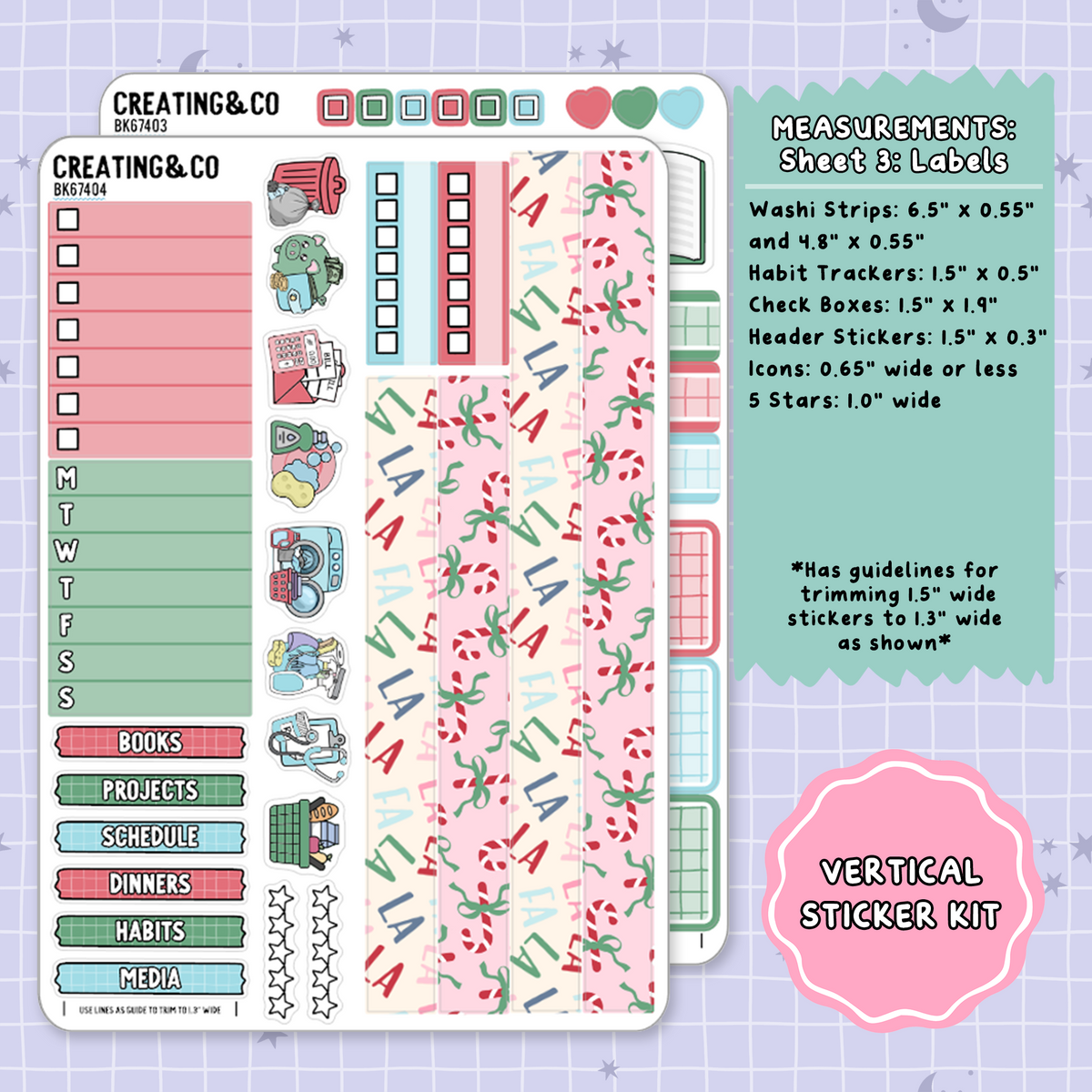 Tinsel & Tales Christmas Bookshop Vertical Weekly Planner Sticker Kit - BK674