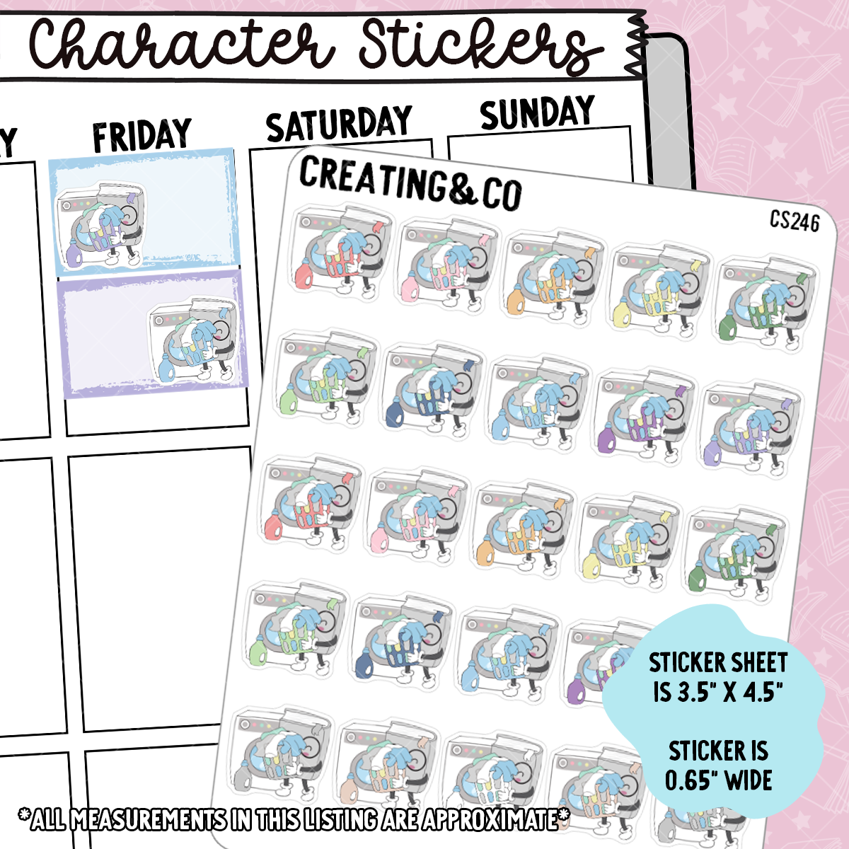 Laundry Booksy Character Functional Planner Stickers - CS246