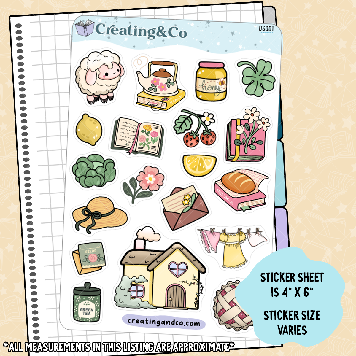 Cottage Core Decorative Journal Sticker Sheet - DS001