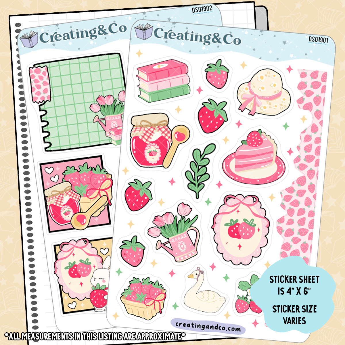 Strawberry Patch Decorative Journal Sticker Sheet Set - DS019