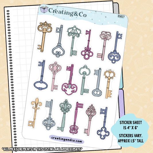 Antique Vintage Skeleton Keys Decorative Journal Sticker Sheet - DS027
