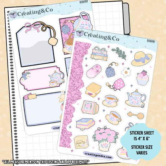 Elegant Vintage Tea Party Decorative Journal Sticker Sheet Set - DS031