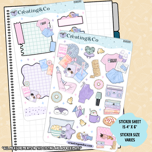 Bookish Slumber Party Decorative Journal Sticker Sheet Set, Pajama Party - DS032