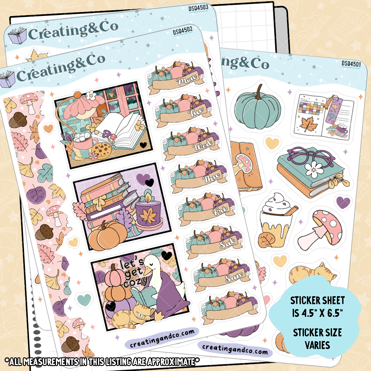 Fall Books Journal Layout Sticker Sheet Set - DS045