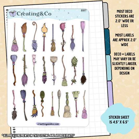 Witch Brooms Decorative Journal Sticker Sheet - DS077