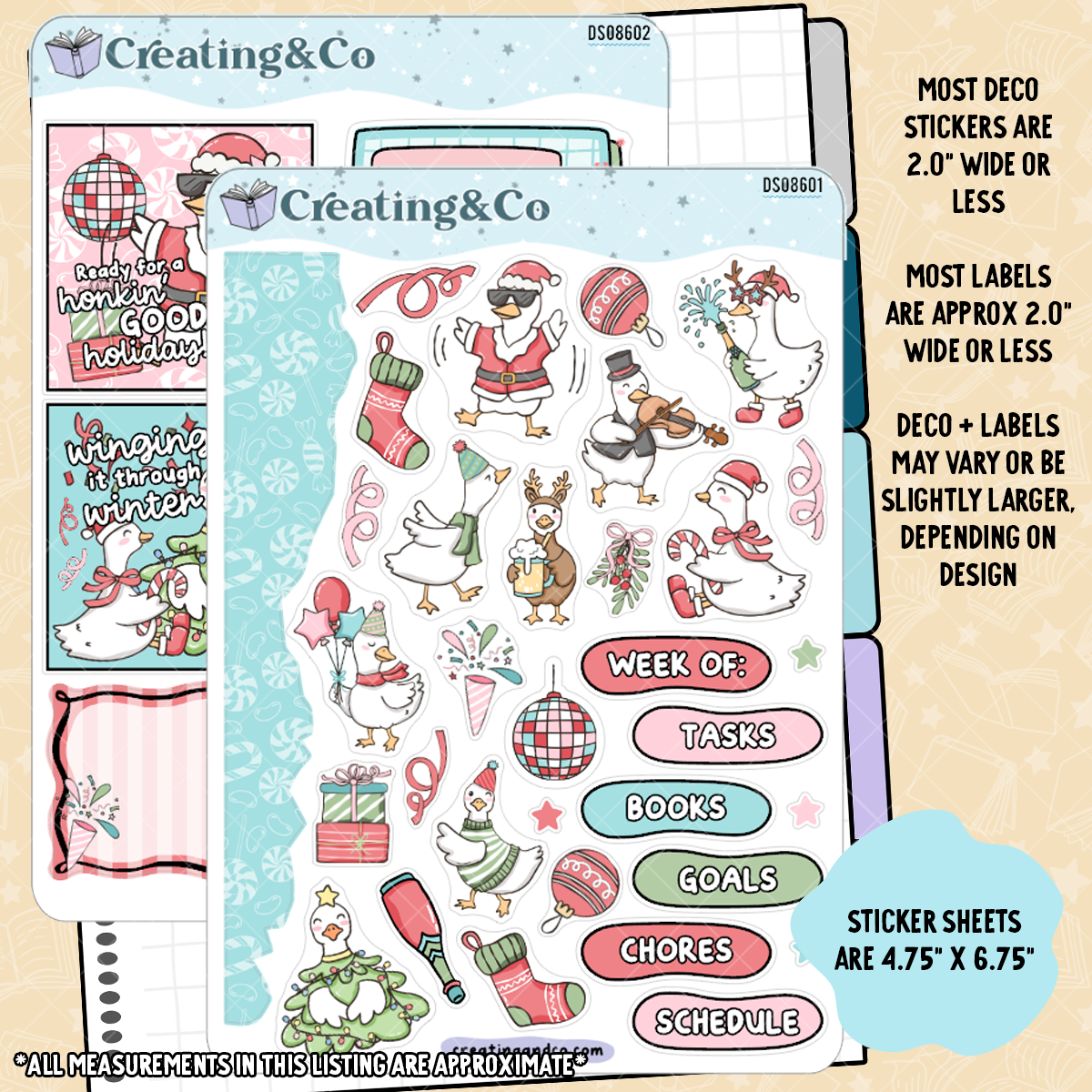 Goose Holiday Party Decorative Journal Sticker Sheet Set - DS086