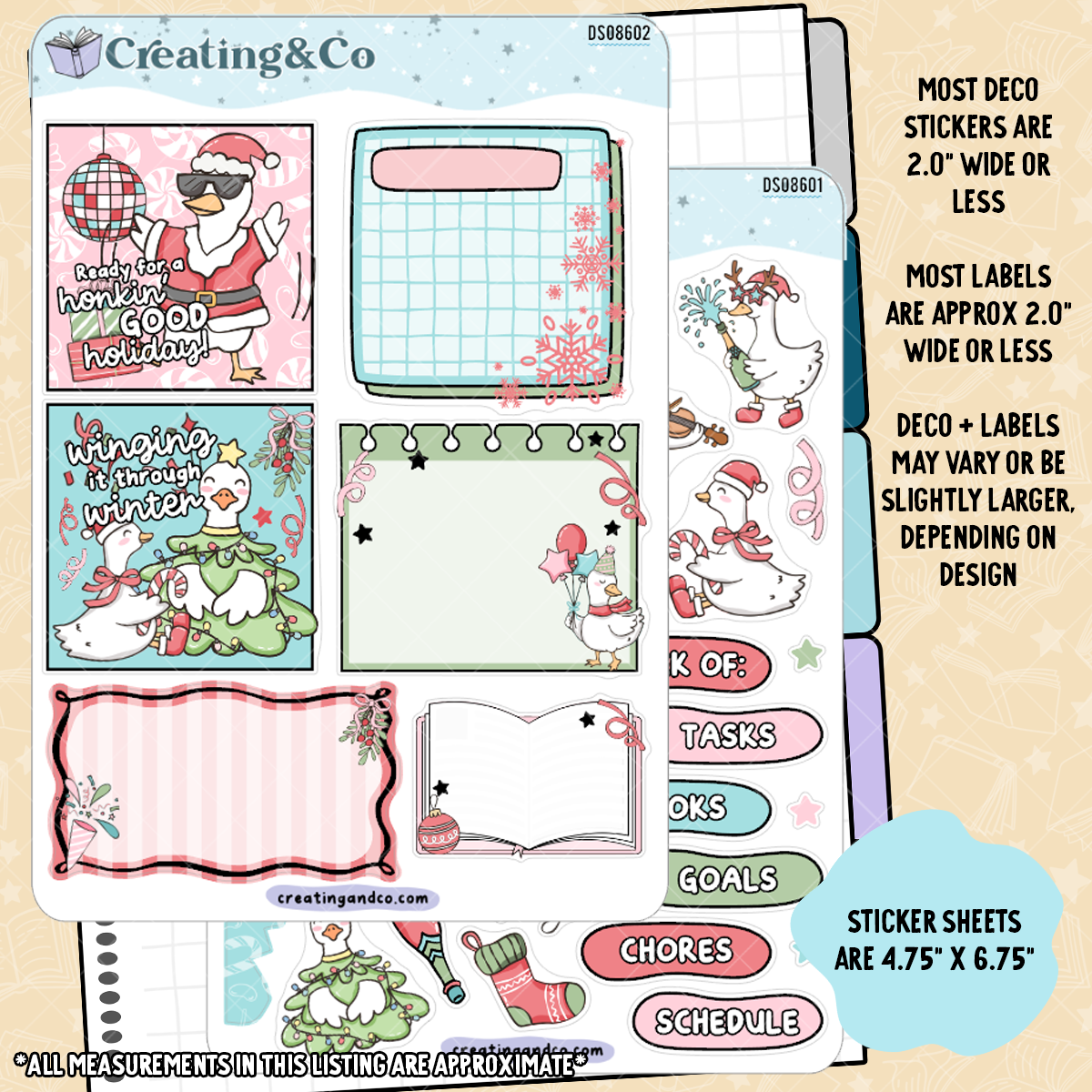 Goose Holiday Party Decorative Journal Sticker Sheet Set - DS086