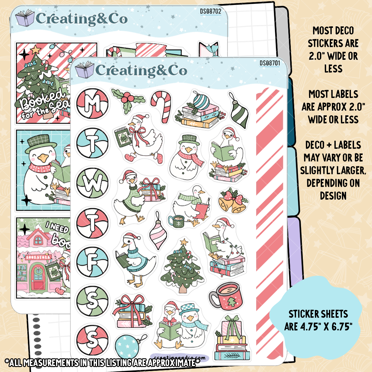 Goose Christmas Reading Decorative Journal Sticker Sheet Set - DS087