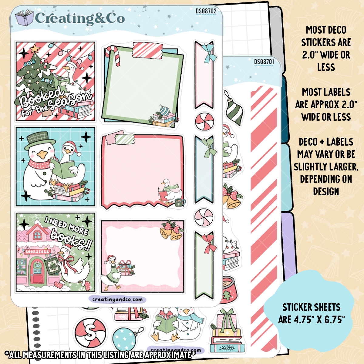 Goose Christmas Reading Decorative Journal Sticker Sheet Set - DS087