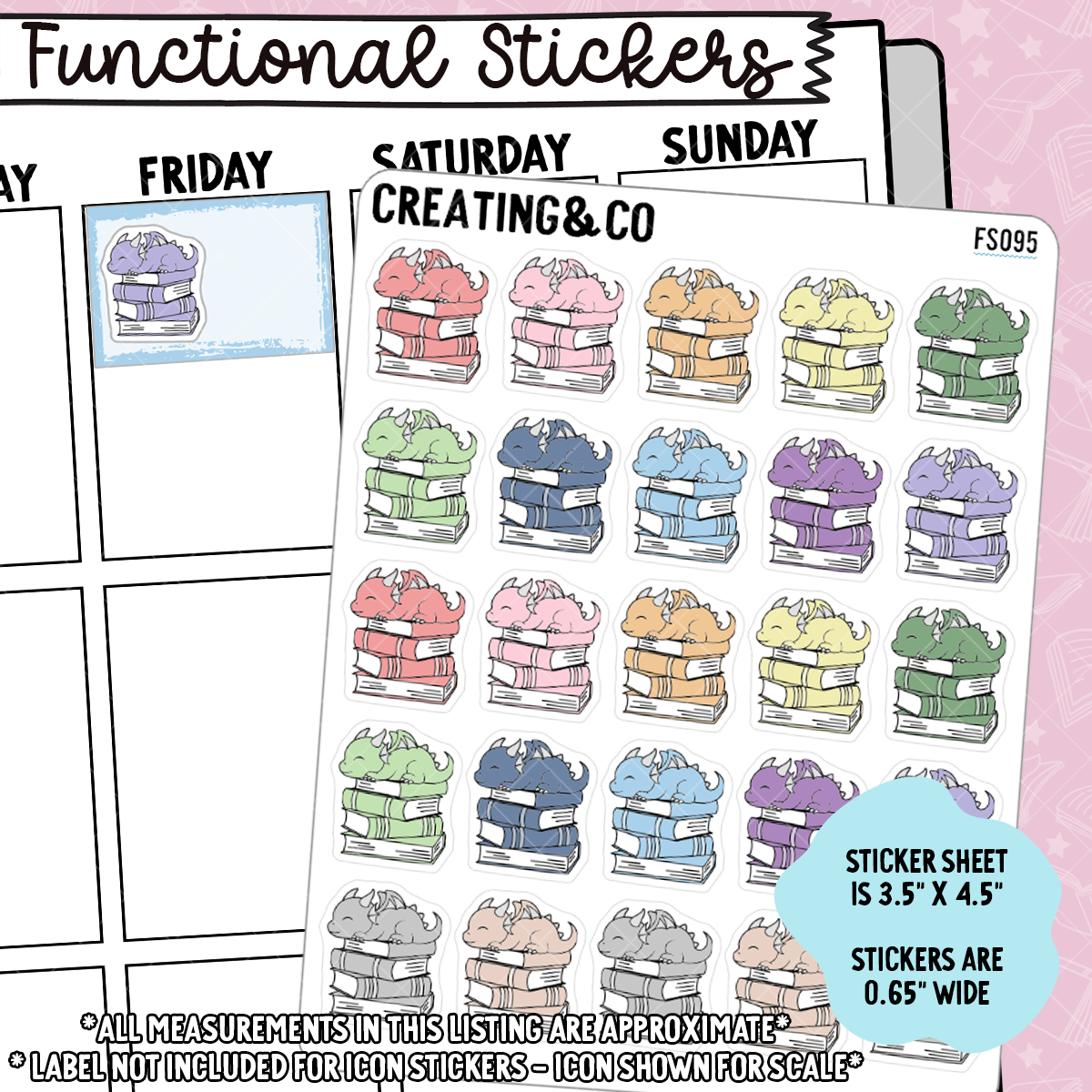 Dragon Book Stack Icon Functional Stickers - FS095