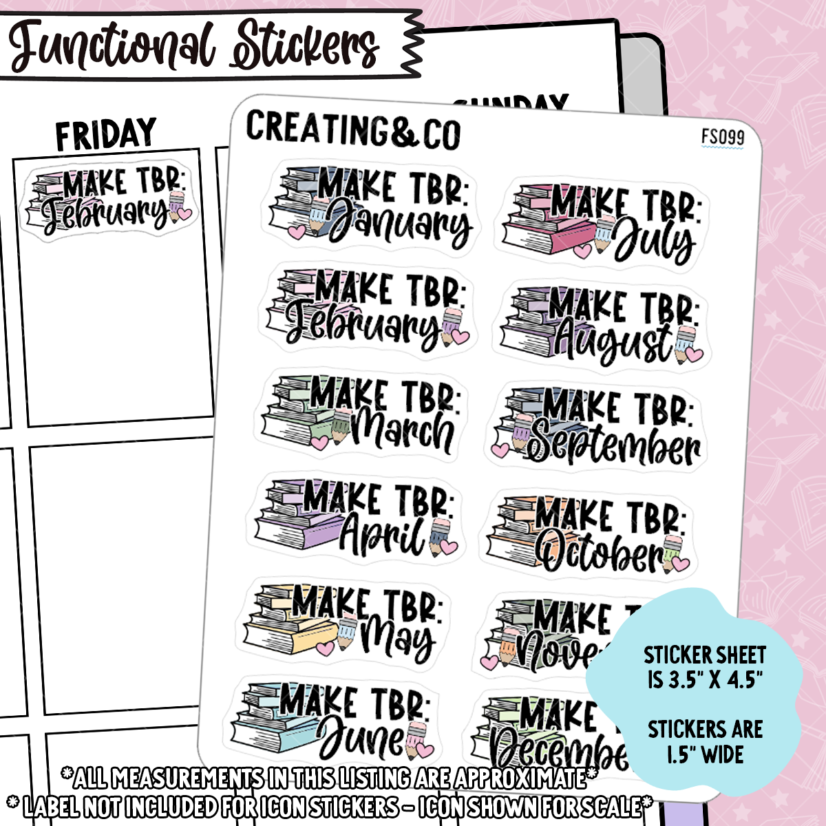 Make Monthly TBR Functional Stickers - FS099