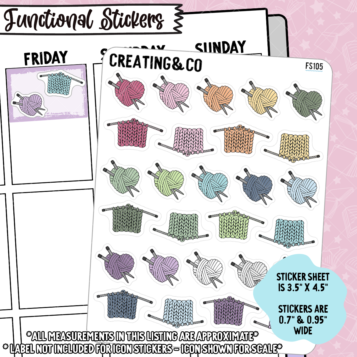 Knitting Icon Functional Stickers - FS105