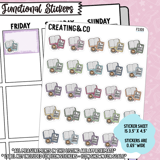 Book & E-Reader Icon Functional Stickers  - FS109
