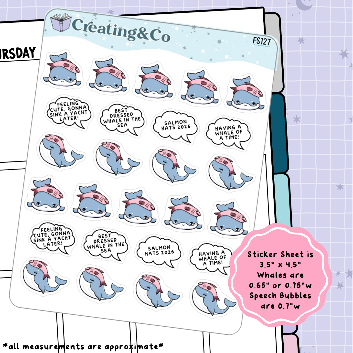 Whale Salmon Hat Icon Functional Stickers - FS127