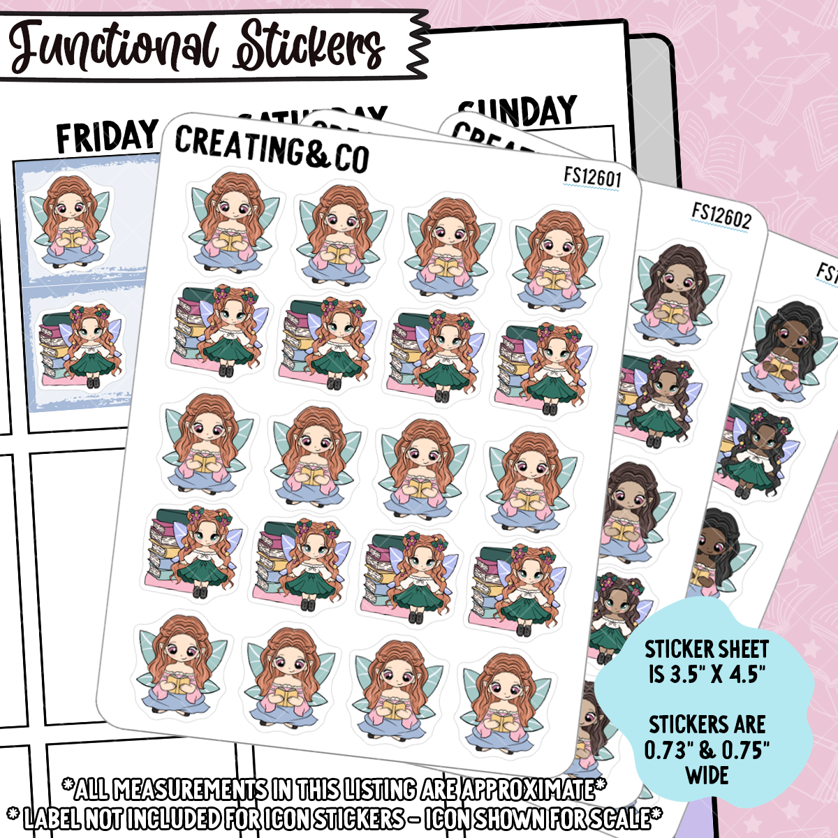 Fae & Folklore Chibi Reading Character - Multiple Skin Tone/Hair Options - Functional Stickers - FS126