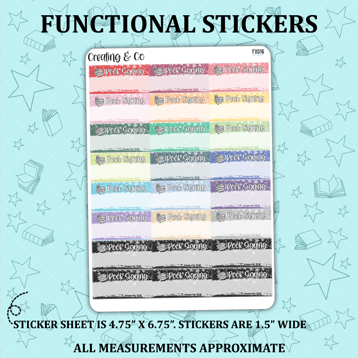 Book Signing Reading Functional Sticker Sheet - FX016