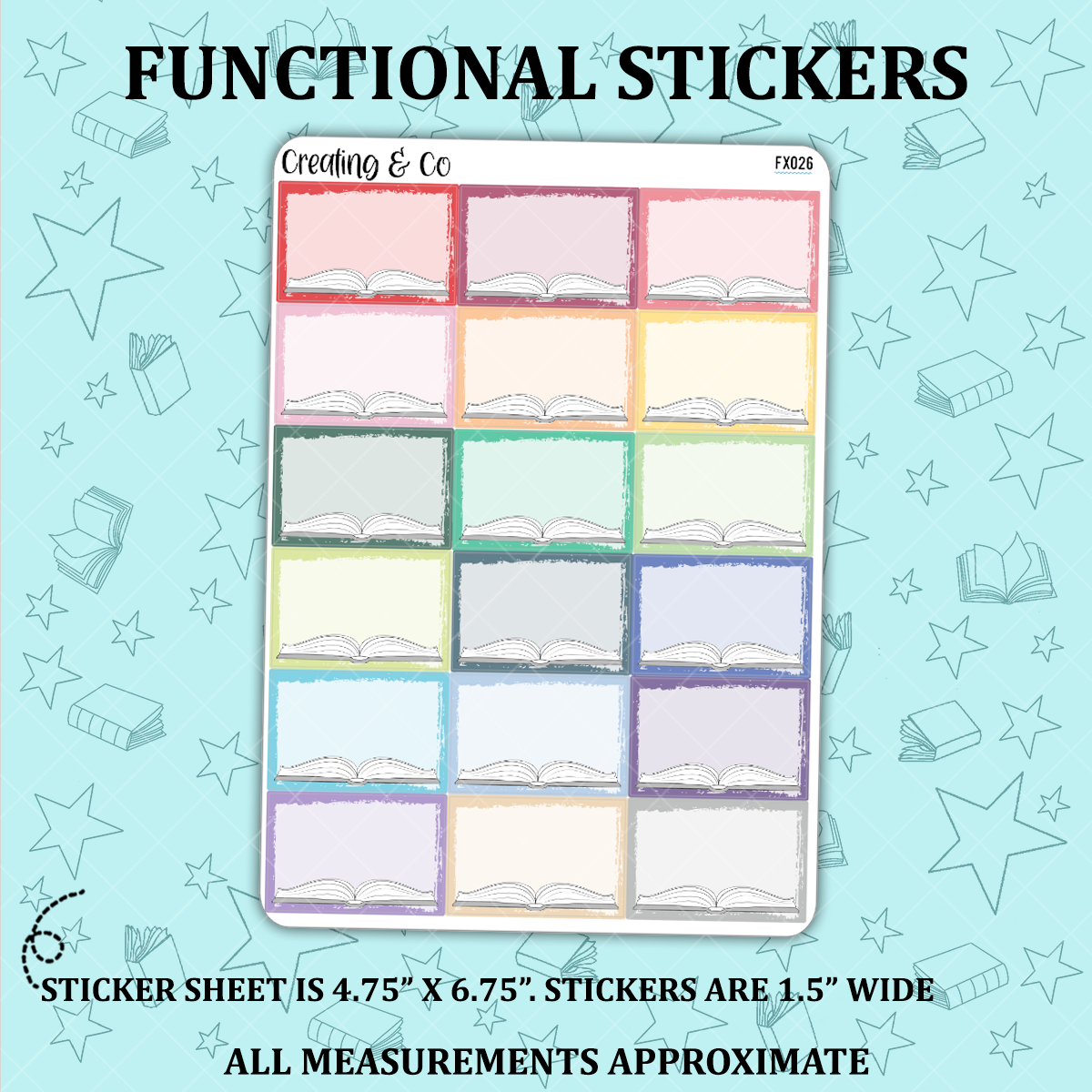 Open Book Half Box Label Reading Functional Sticker Sheet - FX026