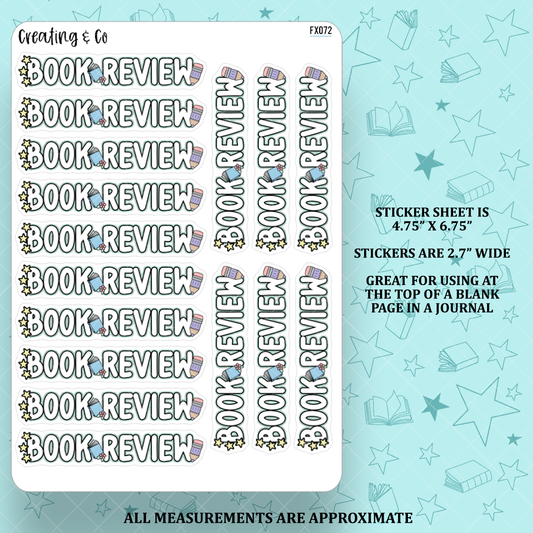 Book Review (Singular) Header Functional Sticker Sheet - FX072