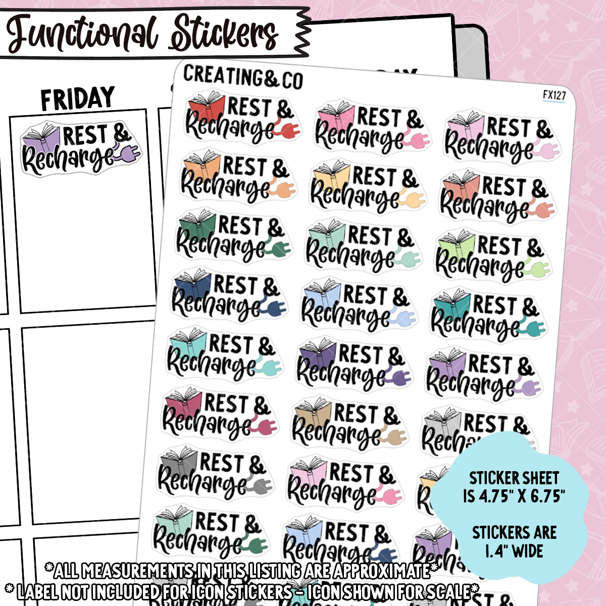 Rest & Recharge Functional Sticker Sheet - FX127