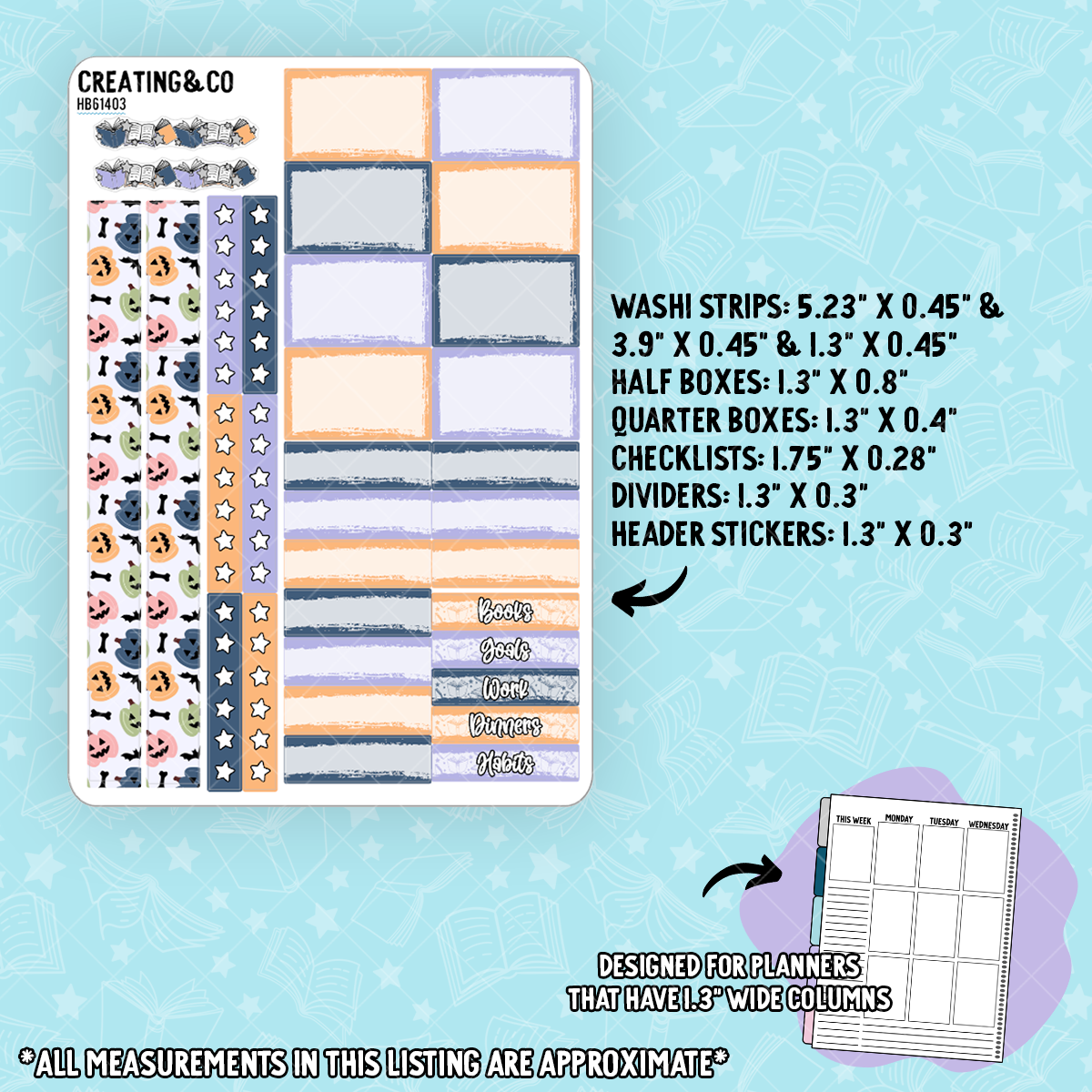 Wicked Waves Hobonichi Cousin Weekly Sticker Kit - xHB614