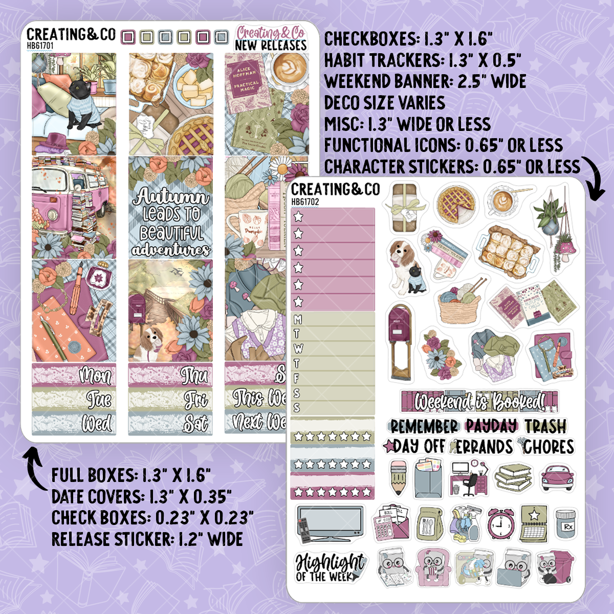 Autumn Adventure Hobonichi Cousin Weekly Planner Kit - 1.3" Stickers - HB617