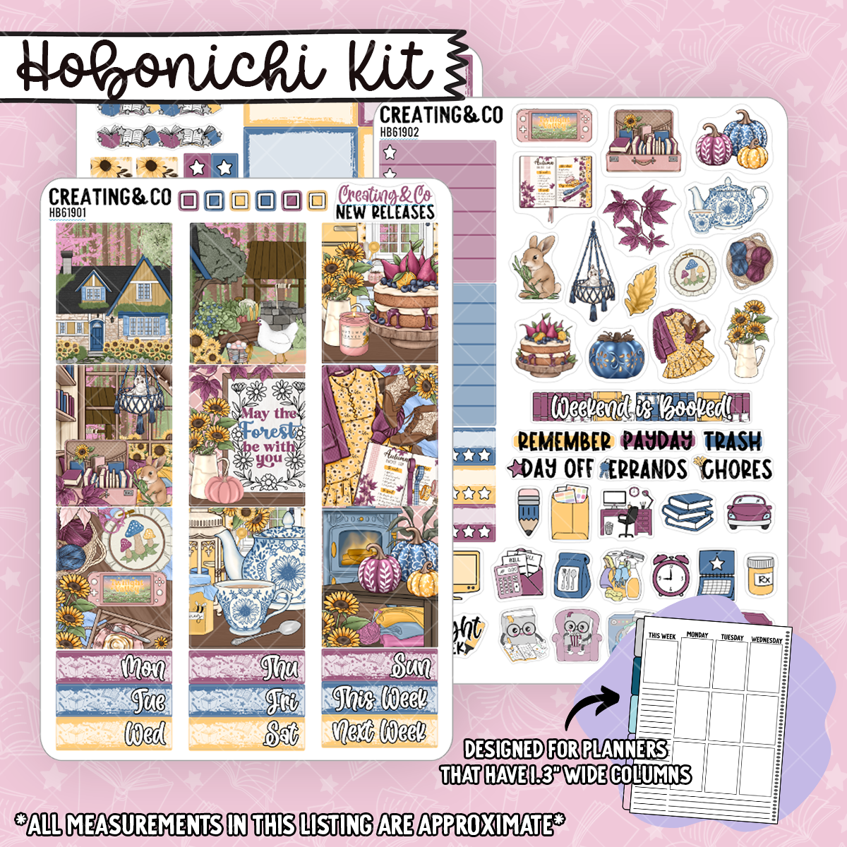 Sunflower Cottage Hobonichi Cousin Sticker Kit + Monthly Reads Bundle
