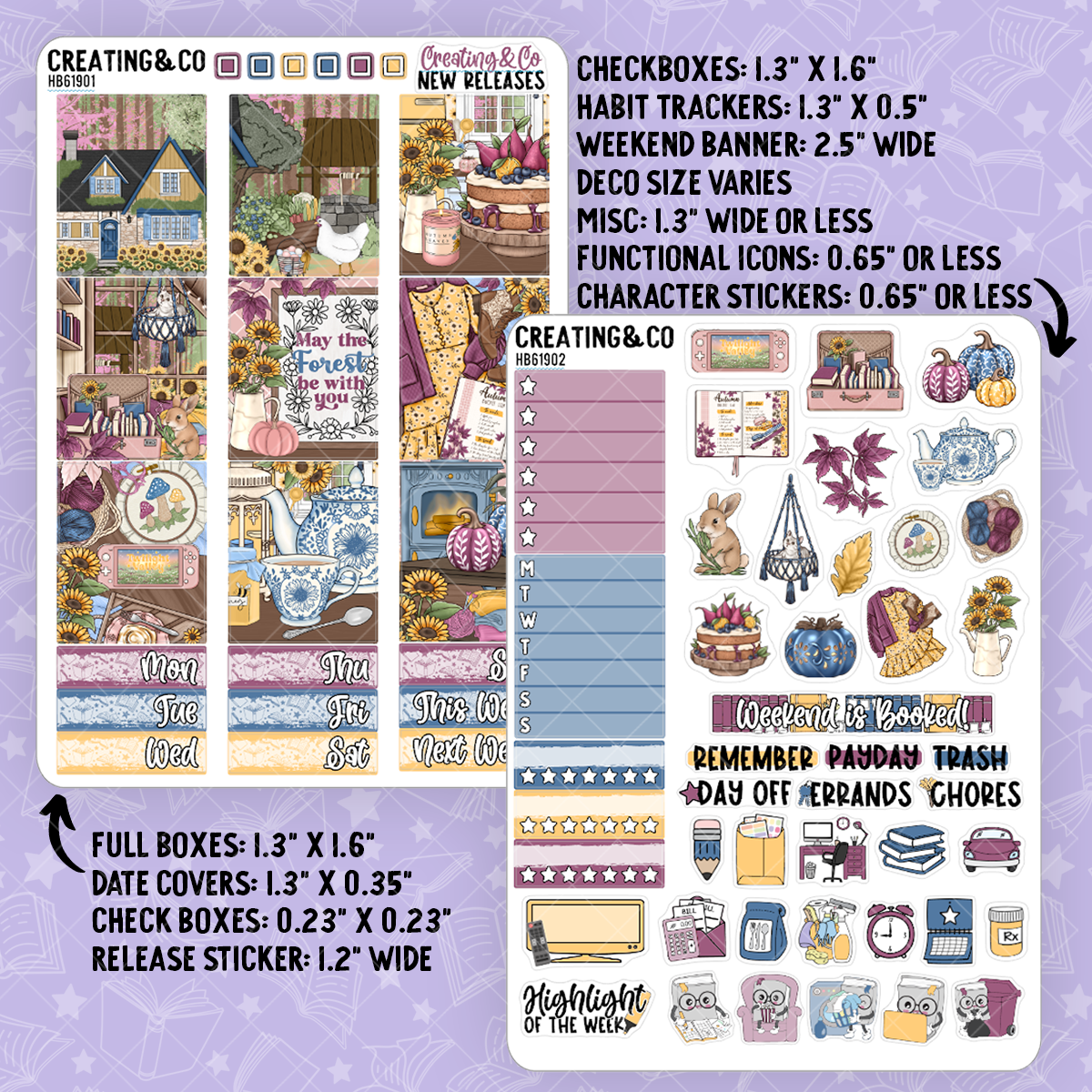 Sunflower Cottage Hobonichi Cousin Sticker Kit + Monthly Reads Bundle
