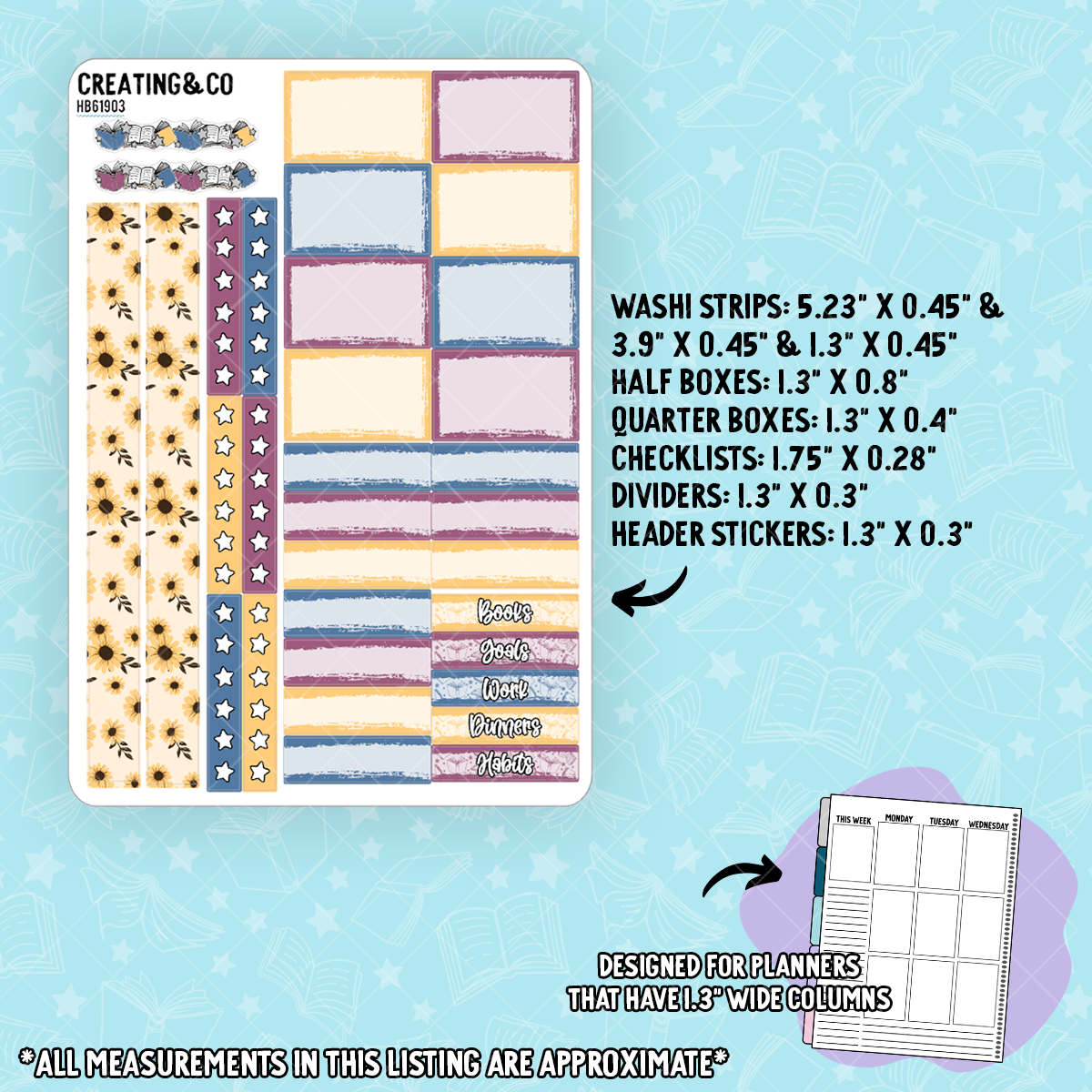 Sunflower Cottage Hobonichi Cousin Sticker Kit + Monthly Reads Bundle