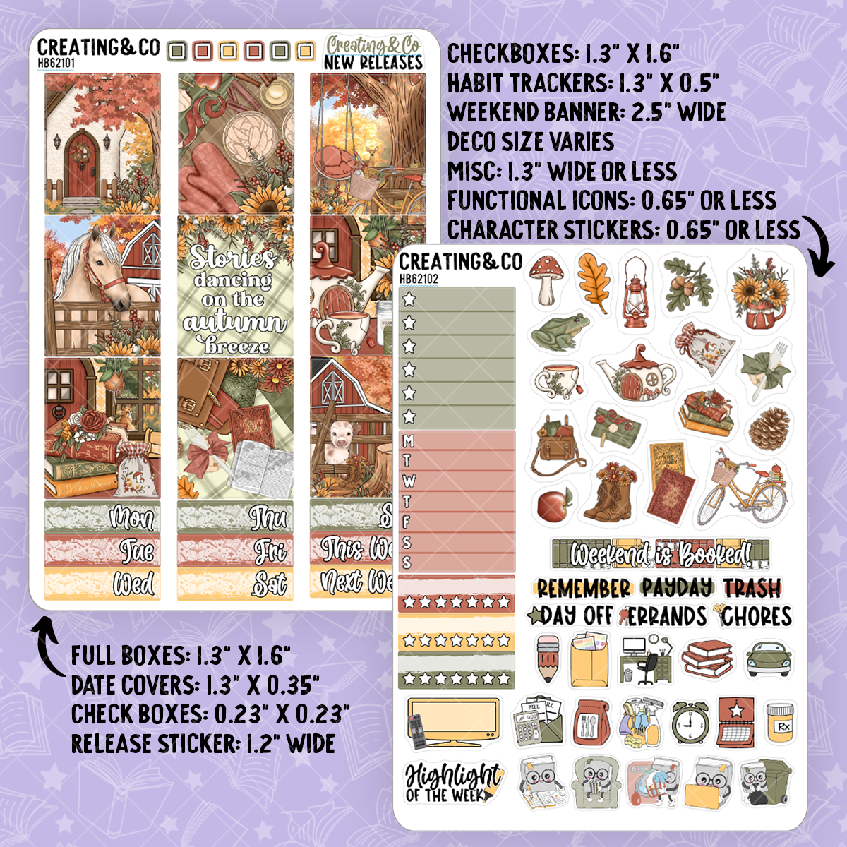 Autumn Stories Hobonichi Cousin Weekly Planner Kit - 1.3" Stickers - HB621