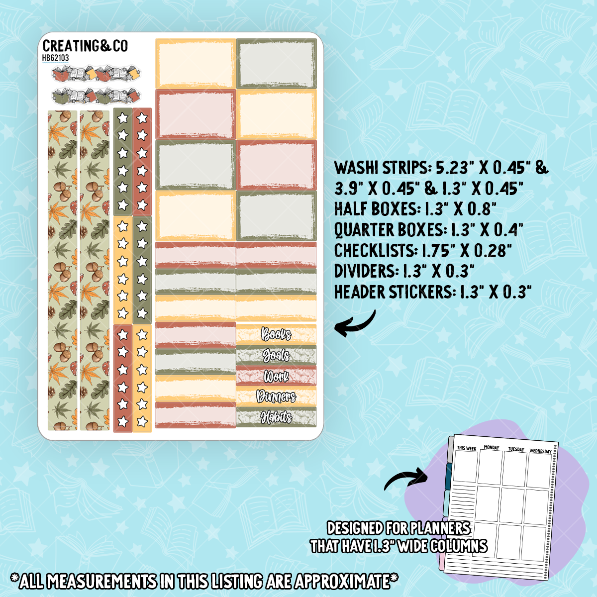 Autumn Stories Hobonichi Cousin Weekly Planner Kit - 1.3" Stickers - HB621