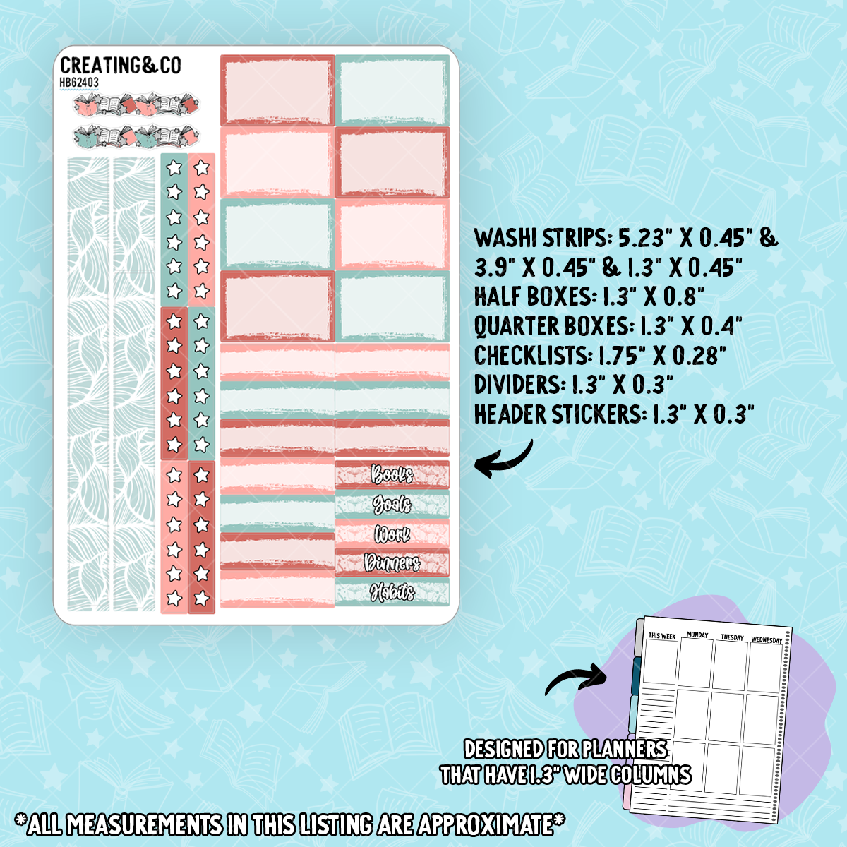 Shimmering Stories Showgirl Hobonichi Cousin Weekly Planner Kit - 1.3" Stickers - HB624