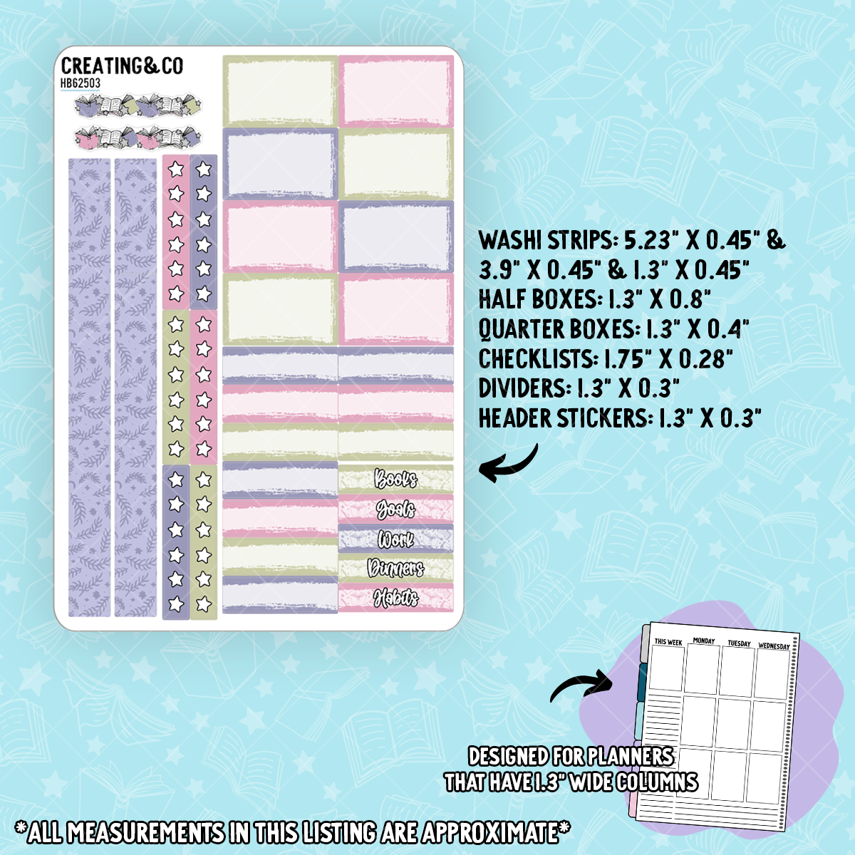 Blooming Cauldron Pastel Witch Hobonichi Cousin Weekly Planner Kit - 1.3" Stickers - HB625