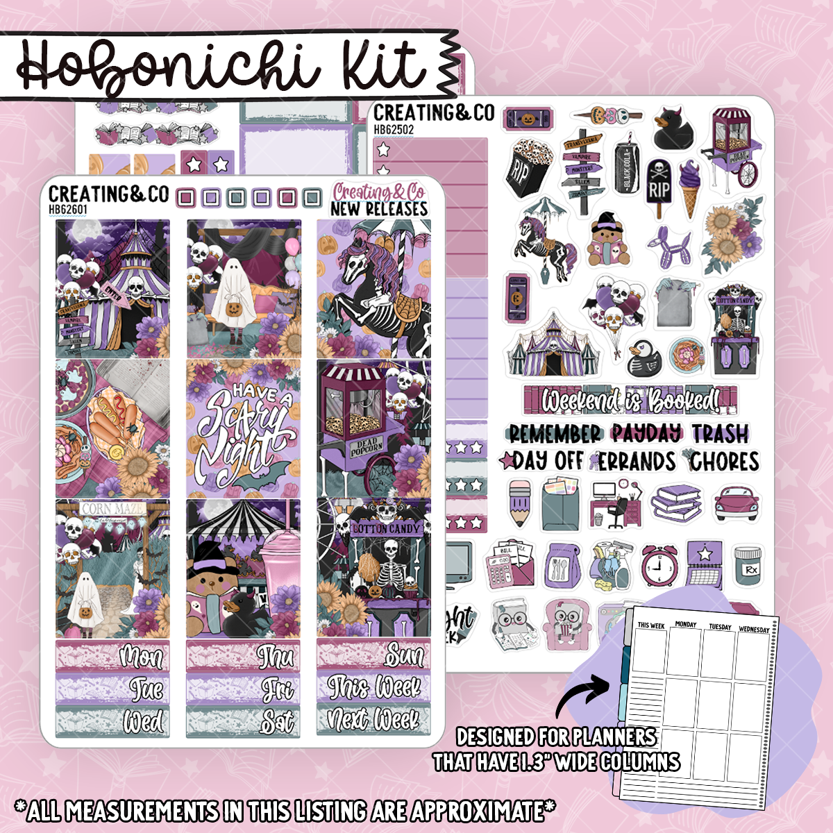 Haunted Carnival Hobonichi Cousin Weekly Planner Kit - 1.3" Stickers - HB626