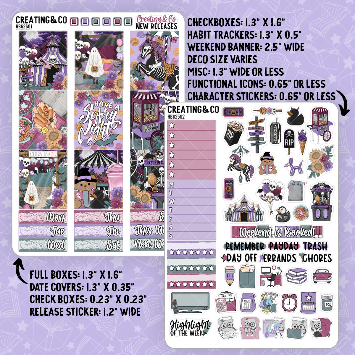 Haunted Carnival Hobonichi Cousin Weekly Planner Kit - 1.3" Stickers - HB626