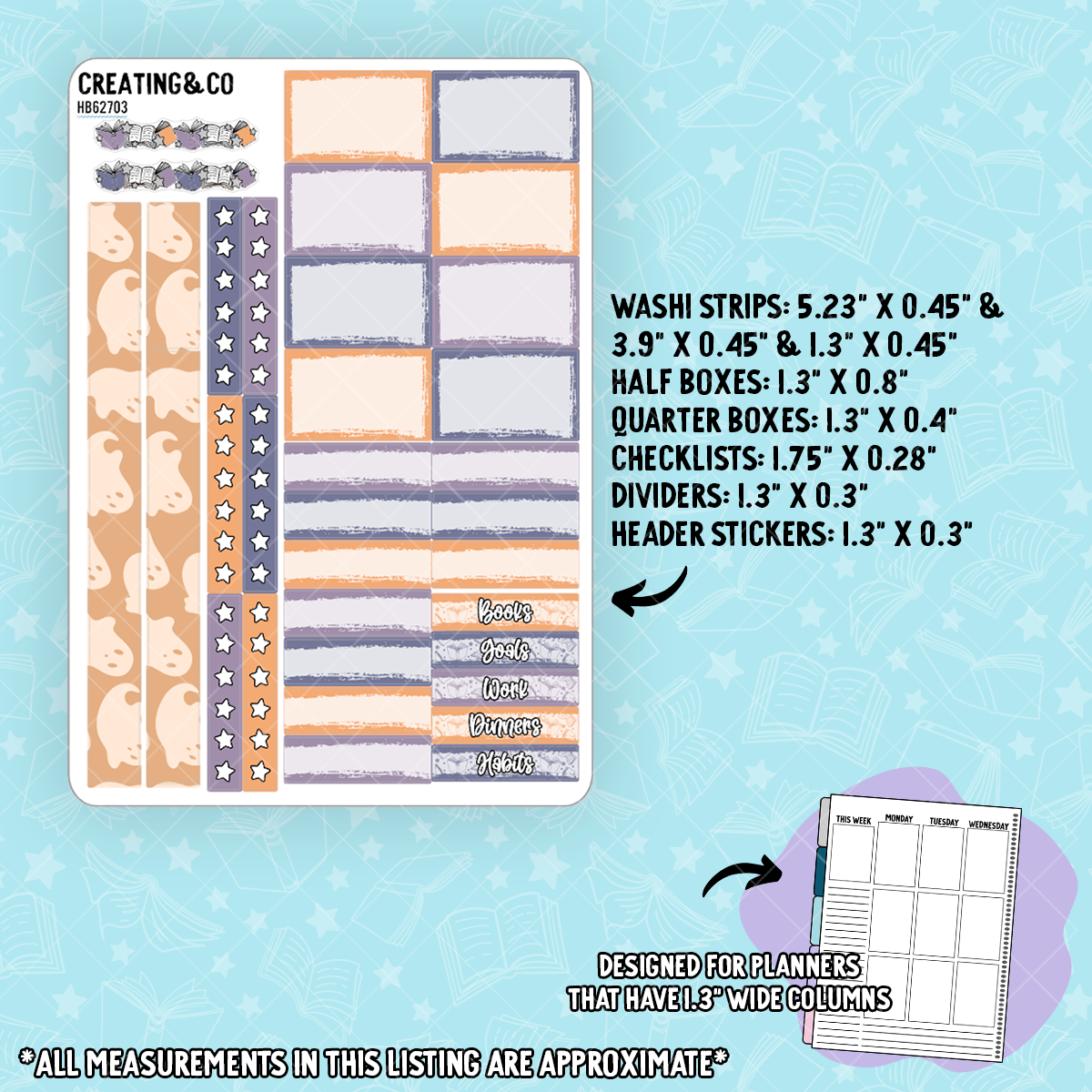 Shadow Adventure Spooky Camping Hobonichi Cousin Weekly Planner Kit - 1.3" Stickers - HB627