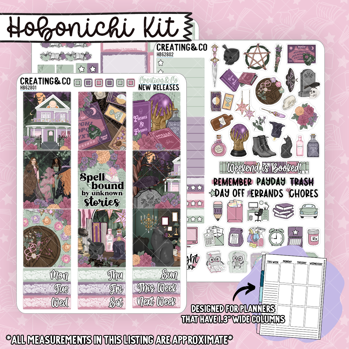 Spellbound Coven - Dark Witch - Hobonichi Cousin Weekly Planner Kit - 1.3" Stickers - HB628