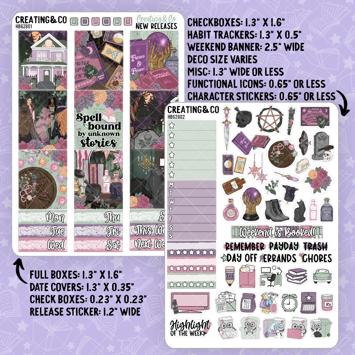 Spellbound Coven - Dark Witch - Hobonichi Cousin Weekly Planner Kit - 1.3" Stickers - HB628