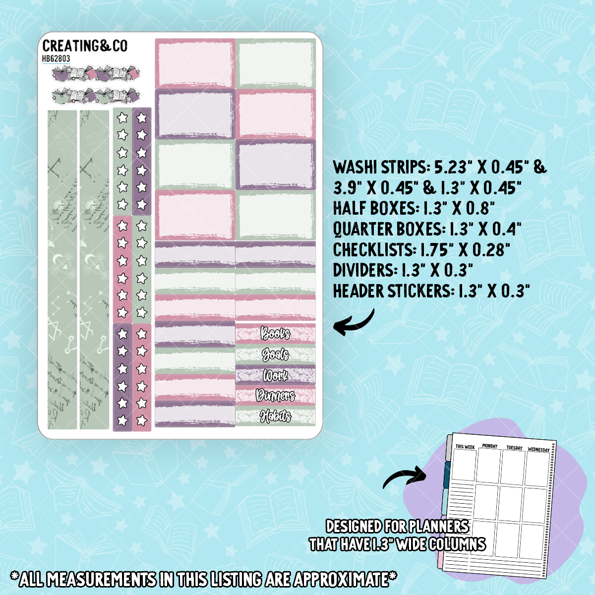 Spellbound Coven - Dark Witch - Hobonichi Cousin Weekly Planner Kit - 1.3" Stickers - HB628