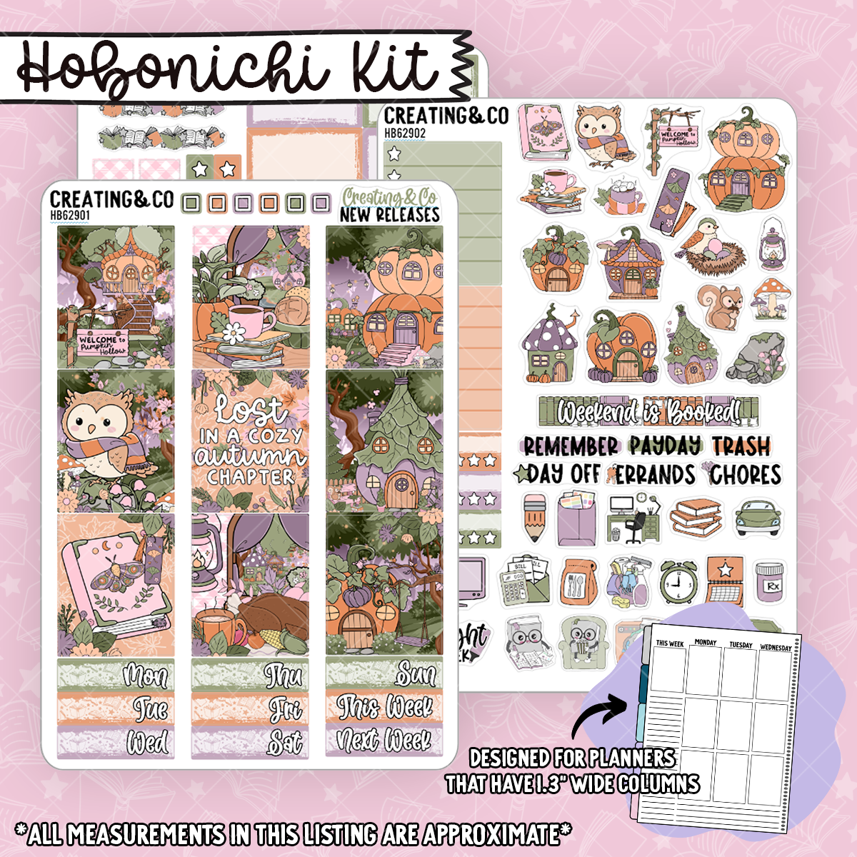 Pumpkin Hollow Hobonichi Cousin Weekly Planner Kit - 1.3" Stickers - HB629