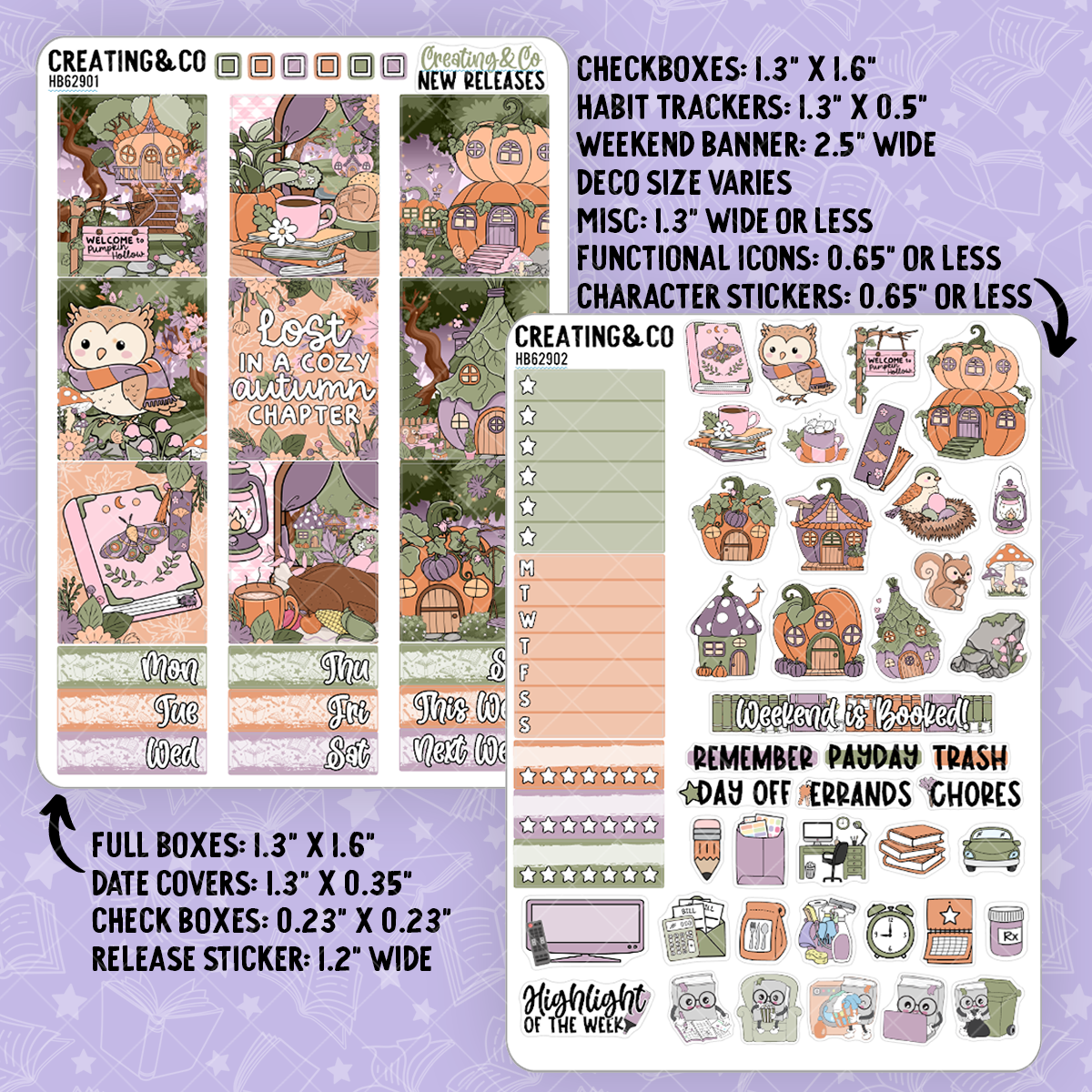Pumpkin Hollow Hobonichi Cousin Weekly Planner Kit - 1.3" Stickers - HB629