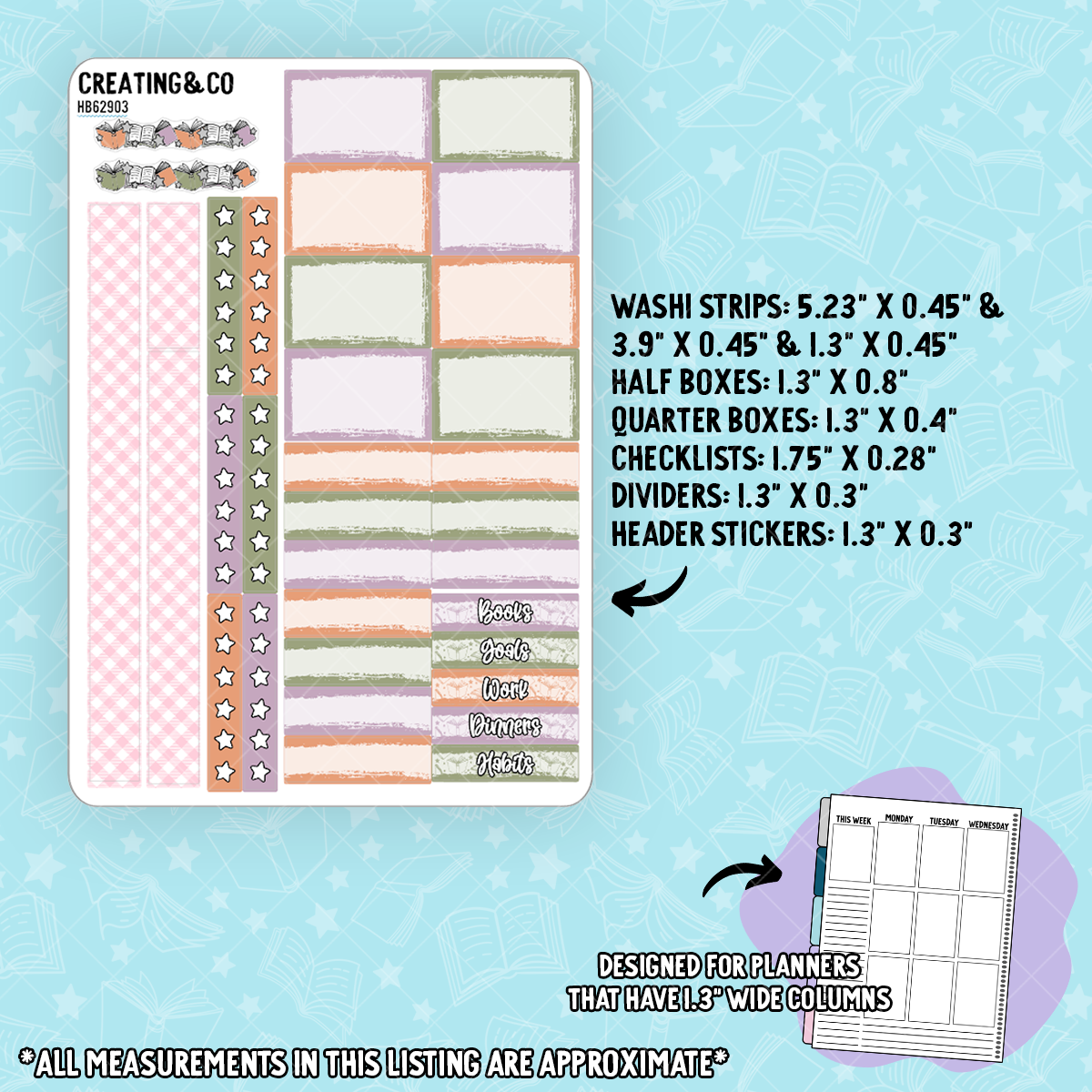 Pumpkin Hollow Hobonichi Cousin Weekly Planner Kit - 1.3" Stickers - HB629