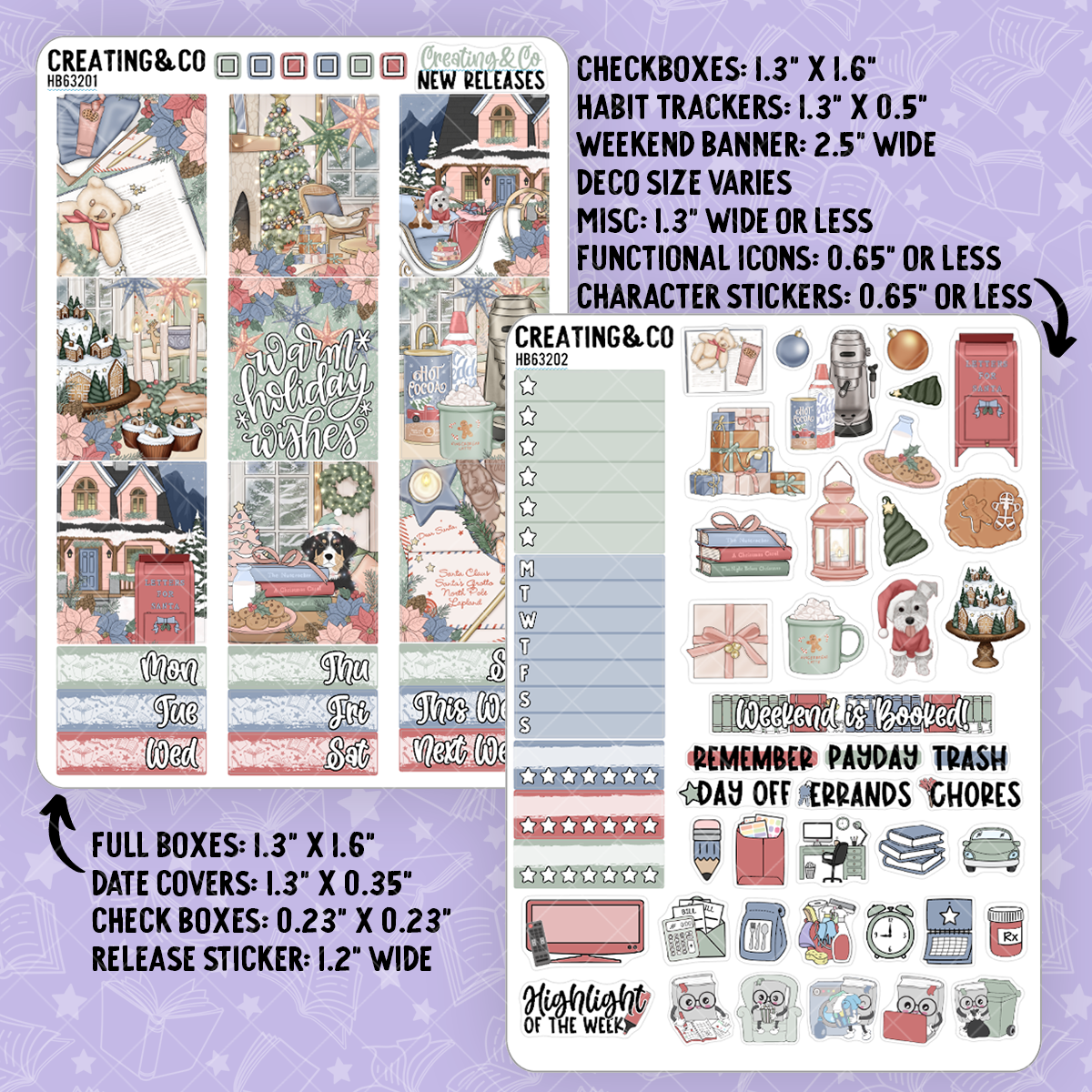 Cozy Christmas Hobonichi Cousin Weekly Planner Kit - 1.3" Stickers - HB632