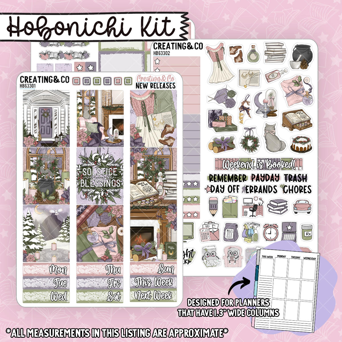Solstice Wishes Hobonichi Cousin Weekly Planner Kit - 1.3" Stickers - HB633